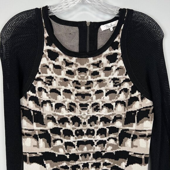 Parker Womens Hartley Knit Mini Dress Taupe Animal Print Long Sleeves size S - Picture 5 of 14